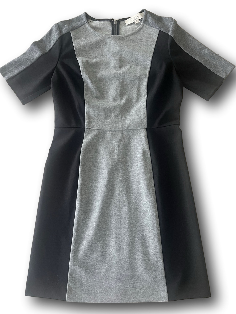 🇺🇸 LOFT Black and Gray Colorblock Sheath Dress with Short Sleeves